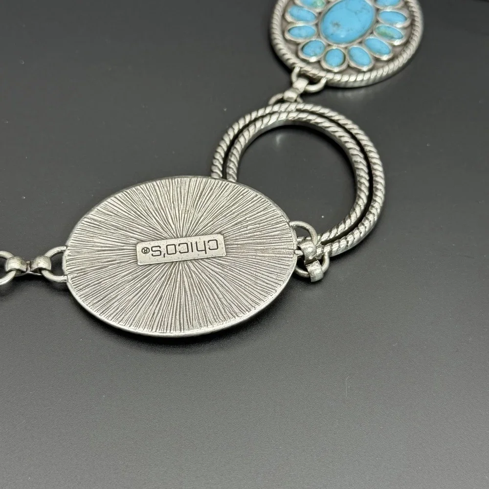 Chico's Women Belt Sm/Md Turquoise Stone Silver Medallion Southwestern Style NWT